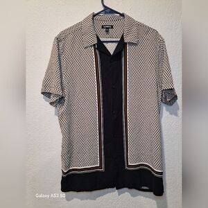 Express Black and White Casual Button Down Shirt